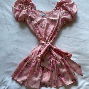 LoveShackFancy x Target Collab - Floral Pink Mini Dress with Puff Sleeve